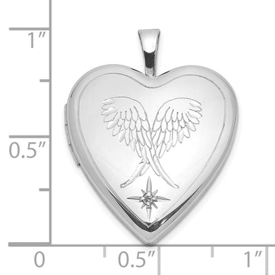 Sterling Silver Rhodium-plated Diamond Wings Heart Locket