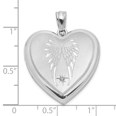 Sterling Silver Rhodium-plated Satin Diamond Wings Heart Locket
