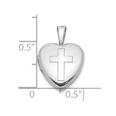 Sterling Silver Rhodium-plated Polished Cross Heart Locket