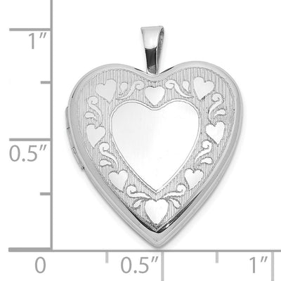Sterling Silver Rhodium-plated Polished Hearts Border Heart Locket