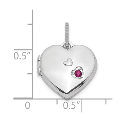 Sterling Silver Rhodium-plated Lab Created Ruby Heart Locket
