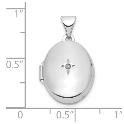 Sterling Silver Rhodium-plated Diamond Oval Locket