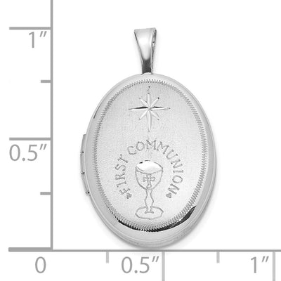 Sterling Silver Rhodium-plated D/C First Communion Oval Locket