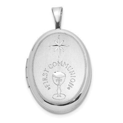 Sterling Silver Rhodium-plated D/C First Communion Oval Locket