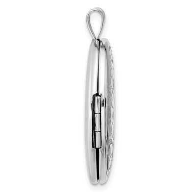 Sterling Silver Rhodium-plated Scroll Design Oval Locket