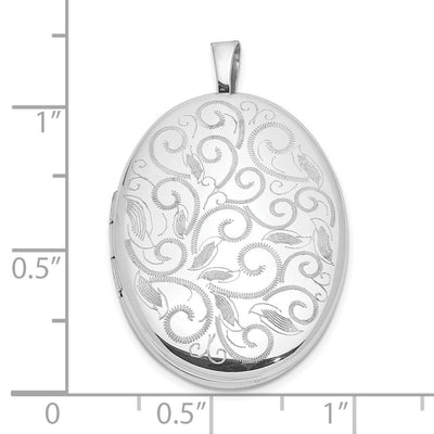 Sterling Silver Rhodium-plated Scroll Design Oval Locket