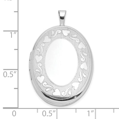 Sterling Silver Rhodium-plated Heart Border Oval Locket