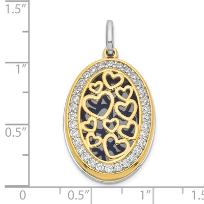 Sterling Silver Yellow & White Rhodium-plated Heart CZ Swing Locket