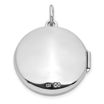 Sterling Silver Rhodium-plated CZ Compass Round Locket