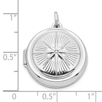 Sterling Silver Rhodium-plated CZ Compass Round Locket