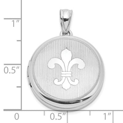 Sterling Silver Rhodium-plated Fleur de Lis Round Locket
