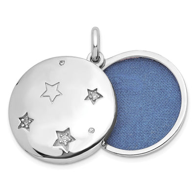 Sterling Silver Rhodium-plated CZ Stars Swing Locket