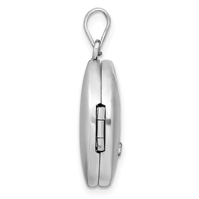 Sterling Silver Rhodium-plated Diamond Round Locket