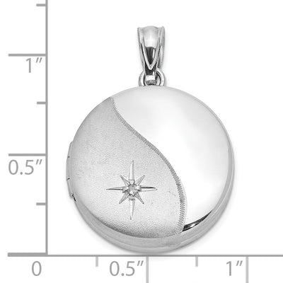 Sterling Silver Rhodium-plated Diamond Round Locket
