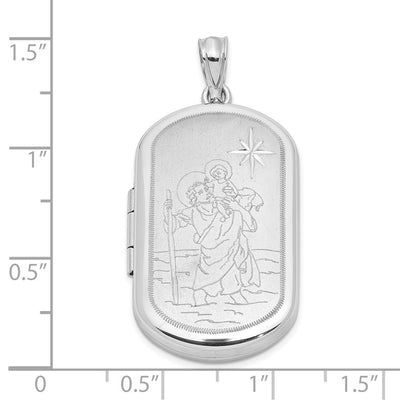 Sterling Silver RH-plated Satin St. Christopher Rectangle Locket