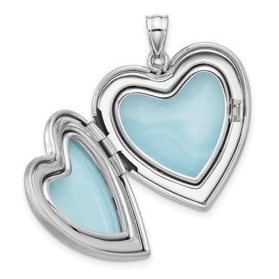 Sterling Silver Rh-plated Satin Epoxy I Love You Floral Heart Locket
