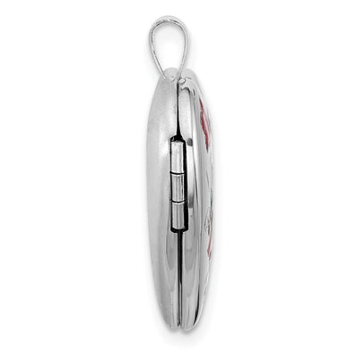 Sterling Silver Rhodium-plated Epoxy Floral Mom Heart Locket
