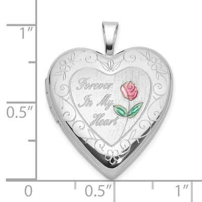 Sterling Silver Rh-plated Epoxy Forever In My Heart Rose Locket