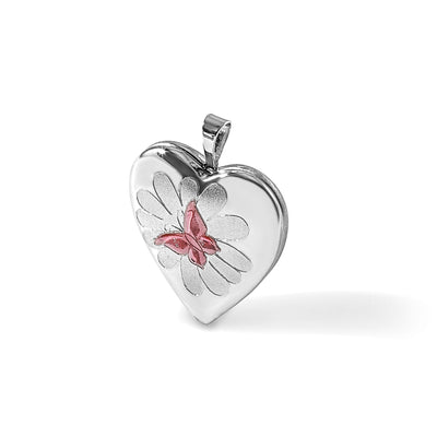 Sterling Silver RH-plate Polished/Satin Epoxy Butterfly Heart Locket