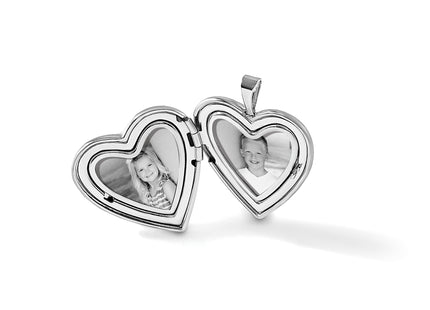 Sterling Silver RH-plate Polished/Satin Epoxy Butterfly Heart Locket