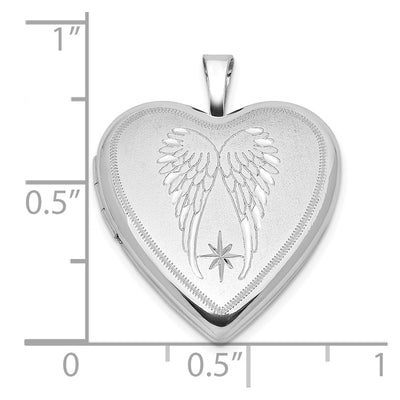 Sterling Silver RH-plated Satin/Polished Angel Wings Heart Locket