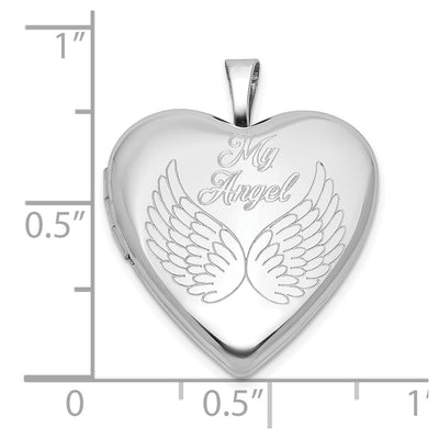 Sterling Silver Rhodium-plated MY ANGEL Angel Wings Heart Locket