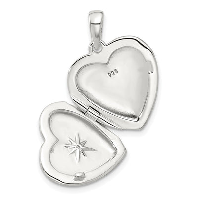 Sterling Silver E-coated CZ Heart Locket, 18.3 x 18.5mm