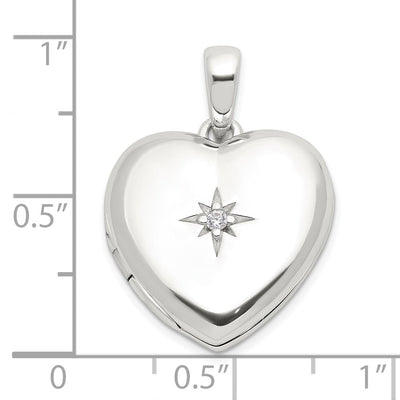 Sterling Silver E-coated CZ Heart Locket, 18.3 x 18.5mm