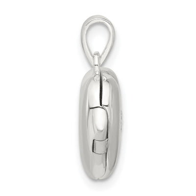 Sterling Silver E-coated CZ Heart Locket, 13.5 x 13.3mm