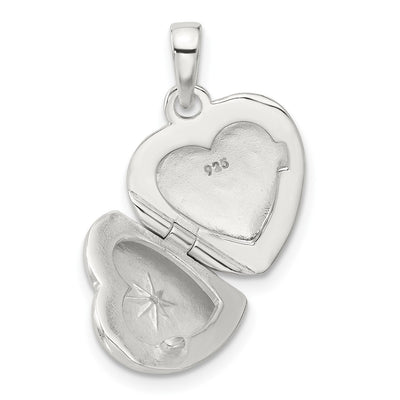 Sterling Silver E-coated CZ Heart Locket, 13.5 x 13.3mm