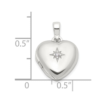 Sterling Silver E-coated CZ Heart Locket, 13.5 x 13.3mm