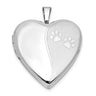 Sterling Silver Rhodium-plated Polished Paw Prints Heart Locket