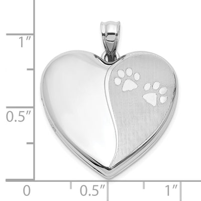 Sterling Silver Rhodium-plated Polished Paw Print Heart Locket