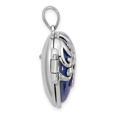 Sterling Silver Rhodium-plated Lapis Lazuli Heart Locket Pendant