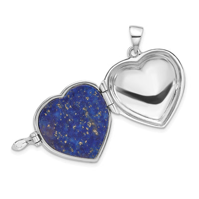 Sterling Silver Rhodium-plated Lapis Lazuli Heart Locket Pendant