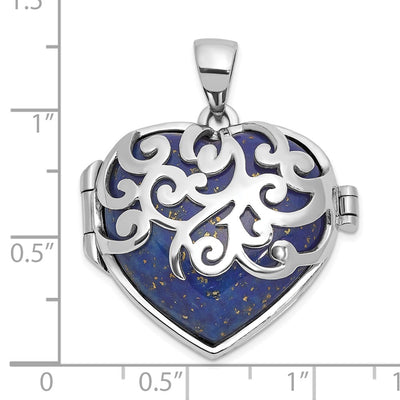 Sterling Silver Rhodium-plated Lapis Lazuli Heart Locket Pendant