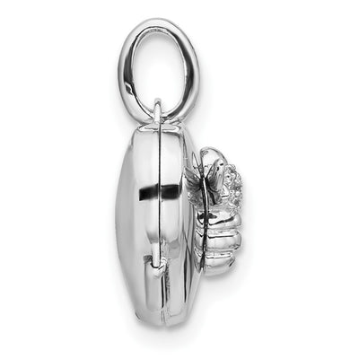 Sterling Silver Rhodium-plated Polished CZ Bee Heart Locket