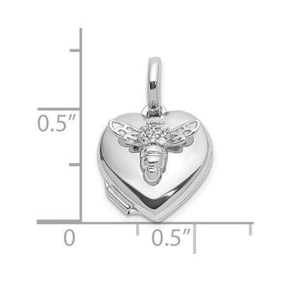 Sterling Silver Rhodium-plated Polished CZ Bee Heart Locket