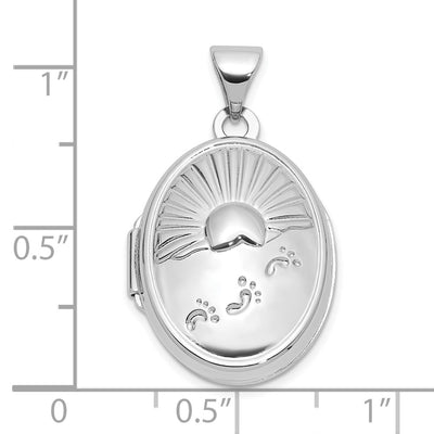 Sterling Silver Rhod-Plated Foot Prints Reversible Oval Locket