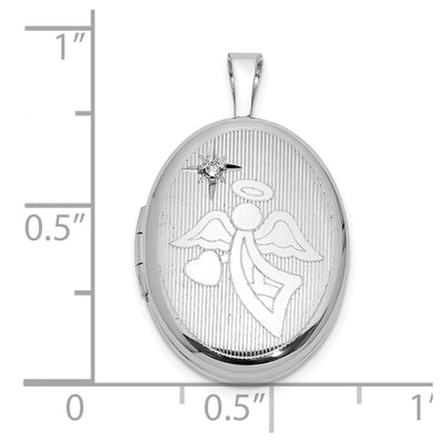 Sterling Silver Rhodium-plated Diamond Angel Oval Locket