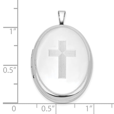 Sterling Silver Rhodium-plated Cross Oval Locket