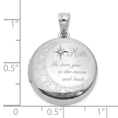 Sterling Silver Rh-plated Diamond Mom Moon/Stars Round Locket