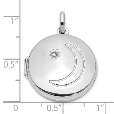Sterling Silver Rhodium-plated Diamond Moon/Star Round Locket