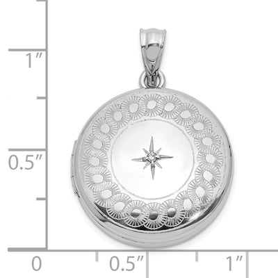 Sterling Silver Rh-plated Diamond Star Circular Border Round Locket