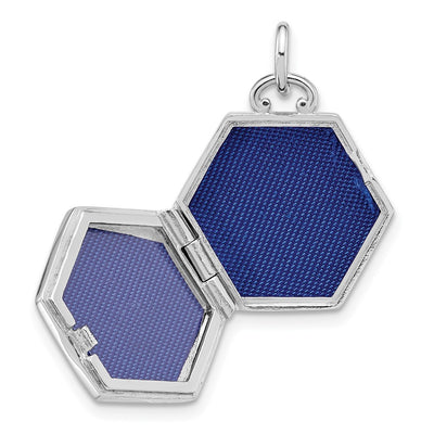 Sterling Silver Rhodium-plated Polished CZ Star Hexagon Locket