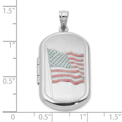 Sterling Silver Rh-plated Satin/Polished Epoxy Flag Locket