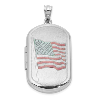 Sterling Silver Rh-plated Satin/Polished Epoxy Flag Locket