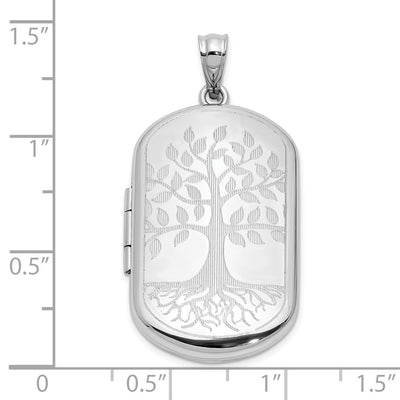 Sterling Silver Rhodium-plated Tree of Life Rectangle Locket