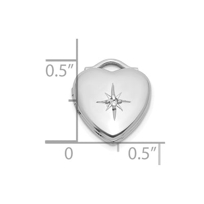 Sterling Silver Rhodium-plated Polished Front/Brushed Back 1/20 carat Diamond Heart Locket