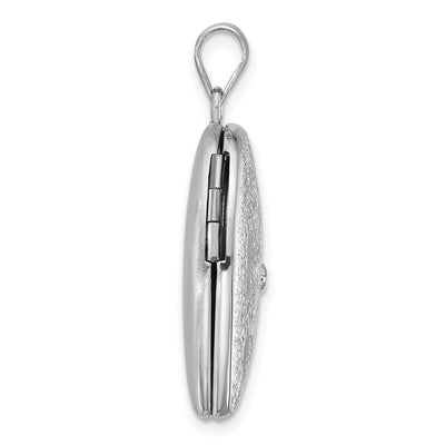 Sterling Silver Rhodium-plated Brushed And Polished 1/20 carat Diamond Foot Prints Heart Locket